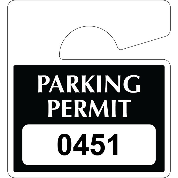 Lustre-Cal Laminated Hanging Parking Permit Black 3in x 2.75in 30mil Plastic Serialized 450-500, 50PK 253813301K0451 - main